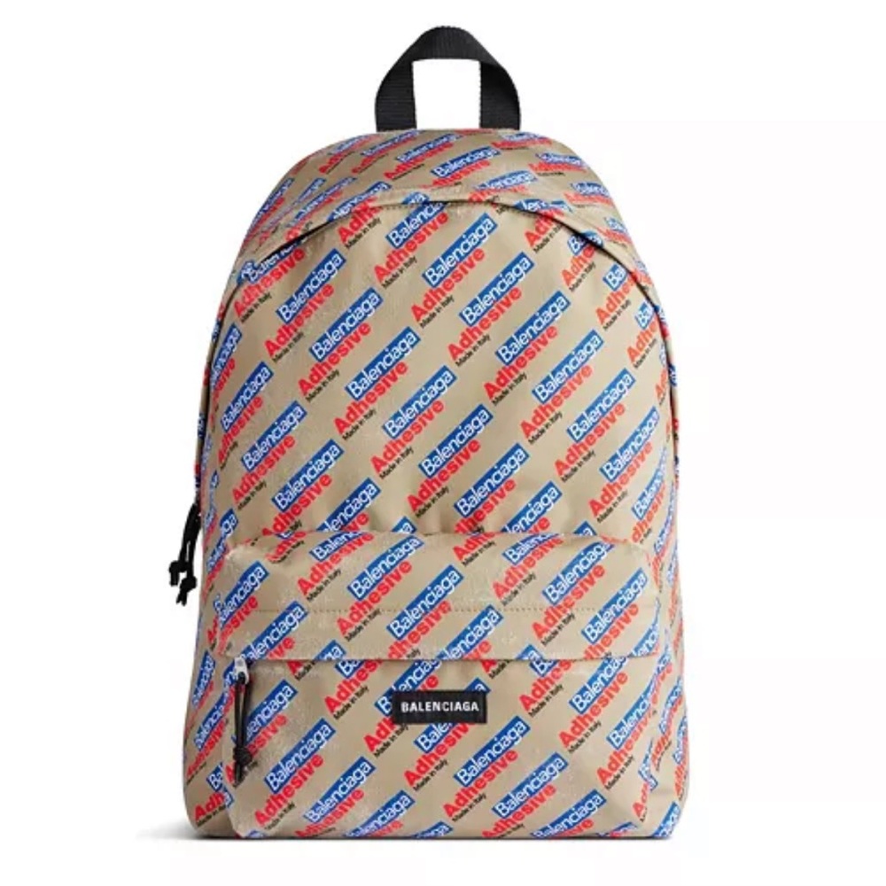 Balenciaga Tan and Red Geometric Backpack
